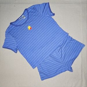 Pooh Disney 2 piece Blue Striped Lounge Sleep Shorts & Top Pooh Applique Pajamas